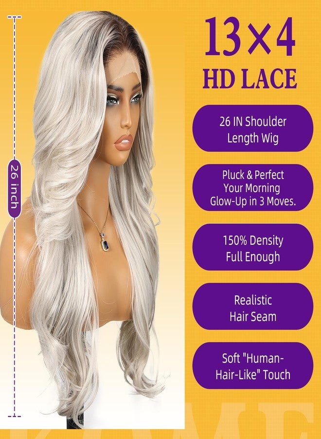 KOME Platinum Blonde Synthetic Lace Front Wig,13x4 HD Lace Layered Wave Glueless Wigs for Women Daily Use 26IN - Image 5
